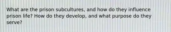 What are the prison subcultures, and how do they influence prison life? How do they develop, and what purpose do they serve?