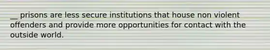 __ prisons are less secure institutions that house non violent offenders and provide more opportunities for contact with the outside world.