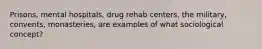 Prisons, mental hospitals, drug rehab centers, the military, convents, monasteries, are examples of what sociological concept?