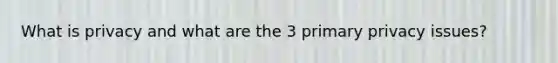 What is privacy and what are the 3 primary privacy issues?