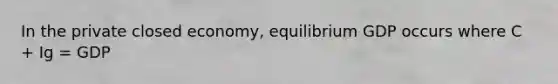 In the private closed economy, equilibrium GDP occurs where C + Ig = GDP