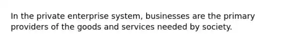 In the private enterprise system, businesses are the primary providers of the goods and services needed by society.