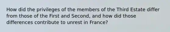 How did the privileges of the members of the Third Estate differ from those of the First and Second, and how did those differences contribute to unrest in France?