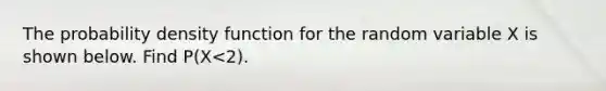 The probability density function for the random variable X is shown below. Find P(X<2).
