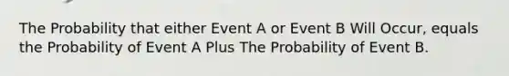 The Probability that either Event A or Event B Will Occur, equals the Probability of Event A Plus The Probability of Event B.