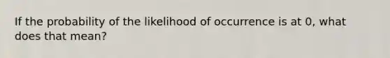 If the probability of the likelihood of occurrence is at 0, what does that mean?