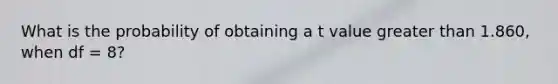 What is the probability of obtaining a t value greater than 1.860, when df = 8?