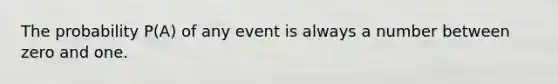 The probability P(A) of any event is always a number between zero and one.