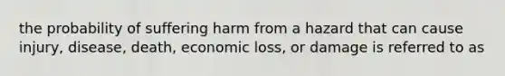 the probability of suffering harm from a hazard that can cause injury, disease, death, economic loss, or damage is referred to as