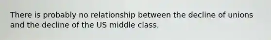 There is probably no relationship between the decline of unions and the decline of the US middle class.