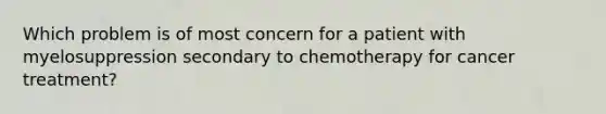 Which problem is of most concern for a patient with myelosuppression secondary to chemotherapy for cancer treatment?