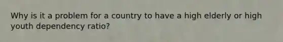 Why is it a problem for a country to have a high elderly or high youth dependency ratio?