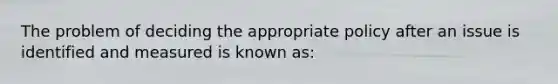 The problem of deciding the appropriate policy after an issue is identified and measured is known as: