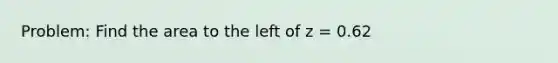 Problem: Find the area to the left of z = 0.62