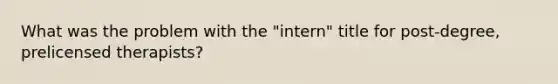 What was the problem with the "intern" title for post-degree, prelicensed therapists?