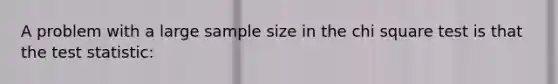 A problem with a large sample size in the chi square test is that the test statistic: