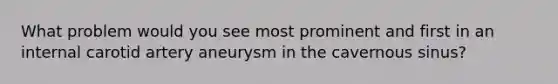 What problem would you see most prominent and first in an internal carotid artery aneurysm in the cavernous sinus?