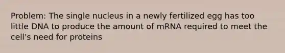 Problem: The single nucleus in a newly fertilized egg has too little DNA to produce the amount of mRNA required to meet the cell's need for proteins