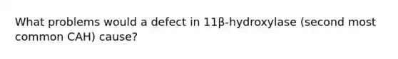 What problems would a defect in 11β-hydroxylase (second most common CAH) cause?