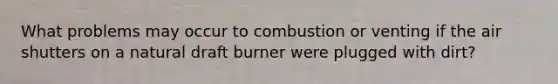 What problems may occur to combustion or venting if the air shutters on a natural draft burner were plugged with dirt?