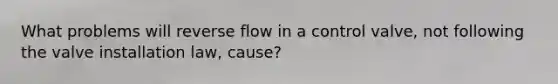 What problems will reverse flow in a control valve, not following the valve installation law, cause?