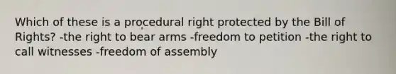 Which of these is a procedural right protected by the Bill of Rights? -the right to bear arms -freedom to petition -the right to call witnesses -freedom of assembly