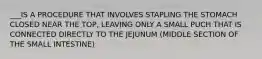 ___IS A PROCEDURE THAT INVOLVES STAPLING THE STOMACH CLOSED NEAR THE TOP, LEAVING ONLY A SMALL PUCH THAT IS CONNECTED DIRECTLY TO THE JEJUNUM (MIDDLE SECTION OF THE SMALL INTESTINE)