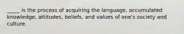_____ is the process of acquiring the language, accumulated knowledge, attitudes, beliefs, and values of one's society and culture.