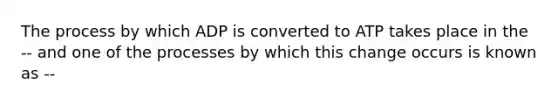 The process by which ADP is converted to ATP takes place in the -- and one of the processes by which this change occurs is known as --