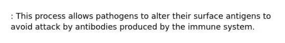 : This process allows pathogens to alter their surface antigens to avoid attack by antibodies produced by the immune system.