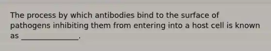 The process by which antibodies bind to the surface of pathogens inhibiting them from entering into a host cell is known as _______________.