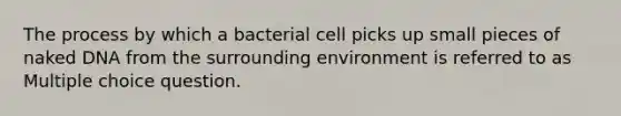 The process by which a bacterial cell picks up small pieces of naked DNA from the surrounding environment is referred to as Multiple choice question.