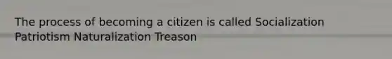 The process of becoming a citizen is called Socialization Patriotism Naturalization Treason