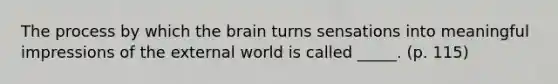 The process by which the brain turns sensations into meaningful impressions of the external world is called _____. (p. 115)