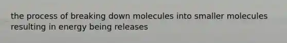 the process of breaking down molecules into smaller molecules resulting in energy being releases