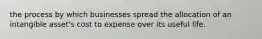 the process by which businesses spread the allocation of an intangible​ asset's cost to expense over its useful life.