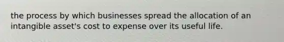 the process by which businesses spread the allocation of an intangible​ asset's cost to expense over its useful life.