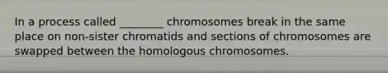 In a process called ________ chromosomes break in the same place on non-sister chromatids and sections of chromosomes are swapped between the homologous chromosomes.