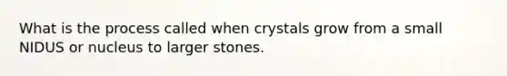 What is the process called when crystals grow from a small NIDUS or nucleus to larger stones.