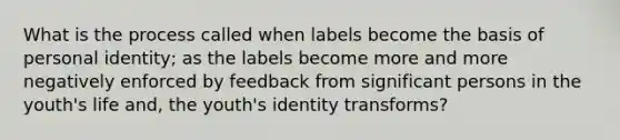 What is the process called when labels become the basis of personal identity; as the labels become more and more negatively enforced by feedback from significant persons in the youth's life and, the youth's identity transforms?