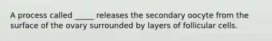 A process called _____ releases the secondary oocyte from the surface of the ovary surrounded by layers of follicular cells.