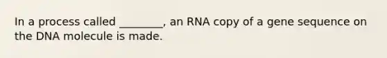 In a process called ________, an RNA copy of a gene sequence on the DNA molecule is made.