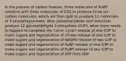 In the process of carbon fixation, three molecules of RuBP combine with three molecules of CO2 to produce three six-carbon molecules, which are then split to produce 12 molecules of 3-phosphoglycerate. After phosphorylation and reduction produce 12 glyceraldehyde 3-phosphate (G3P), what more needs to happen to complete the Calvin cycle? release of one G3P to make sugars and regeneration of citrate release of one G3P to make sugars and regeneration of NADPH release of two G3P to make sugars and regeneration of RuBP release of one G3P to make sugars and regeneration of RuBP release of two G3P to make sugars and regeneration of ATP from ADP