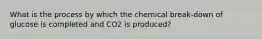 What is the process by which the chemical break-down of glucose is completed and CO2 is produced?