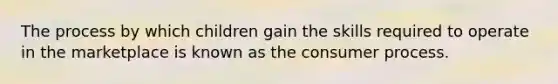 The process by which children gain the skills required to operate in the marketplace is known as the consumer process.