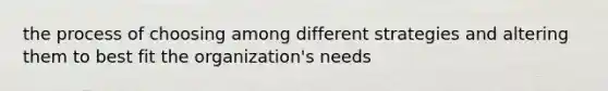 the process of choosing among different strategies and altering them to best fit the organization's needs