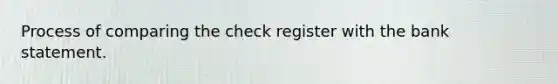 Process of comparing the check register with the bank statement.