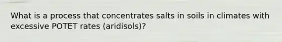 What is a process that concentrates salts in soils in climates with excessive POTET rates (aridisols)?