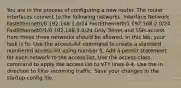 You are in the process of configuring a new router. The router interfaces connect to the following networks: Interface Network FastEthernet0/0 192.168.1.0/24 FastEthernet0/1 192.168.2.0/24 FastEthernet0/1/0 192.168.3.0/24 Only Telnet and SSH access from these three networks should be allowed. In this lab, your task is to: Use the access-list command to create a standard numbered access list using number 5. Add a permit statement for each network to the access list. Use the access-class command to apply the access list to VTY lines 0-4. Use the in direction to filter incoming traffic. Save your changes in the startup-config file.