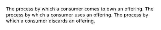 The process by which a consumer comes to own an offering. The process by which a consumer uses an offering. The process by which a consumer discards an offering.